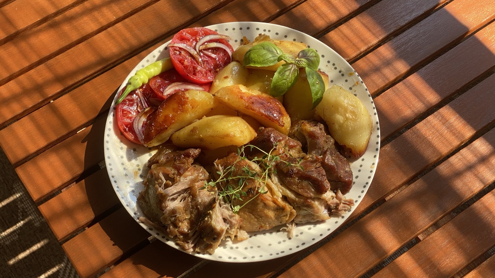Kafana-Style Roasted Pork Collar with Herbed Red-Skinned Potatoes