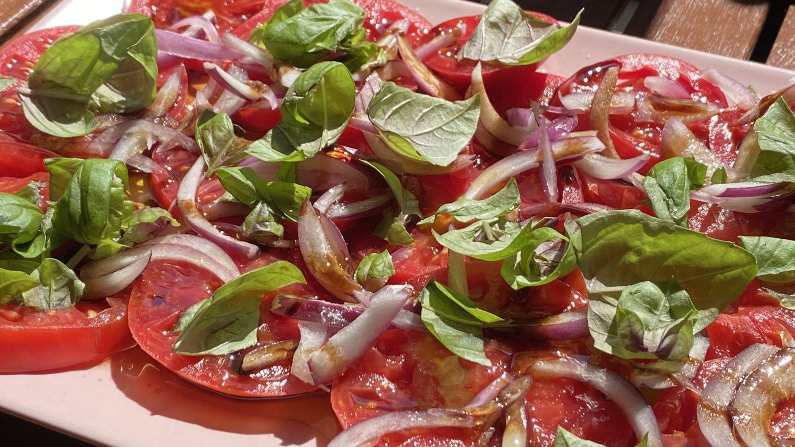 Serbian Tomato Basil Salad with Olive Oil and Balsamic